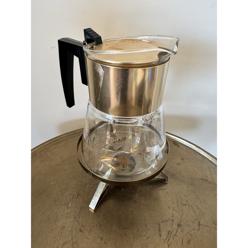 Pyrex Carafe With Stand Heat Candle Vintage Gold Coffee